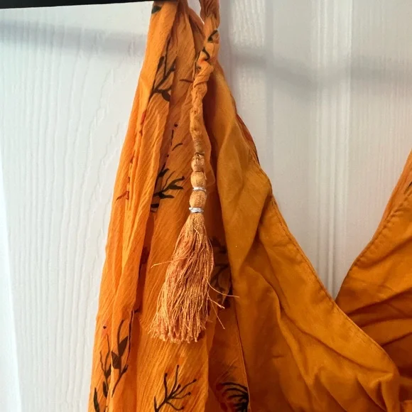 Anthropologie Pamela Halter Midi Dress | Orange Floral Tiered, NWT Size 14 - Picture 5 of 10